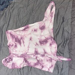Garage Purple and White One Shoulder Tie Crop Top